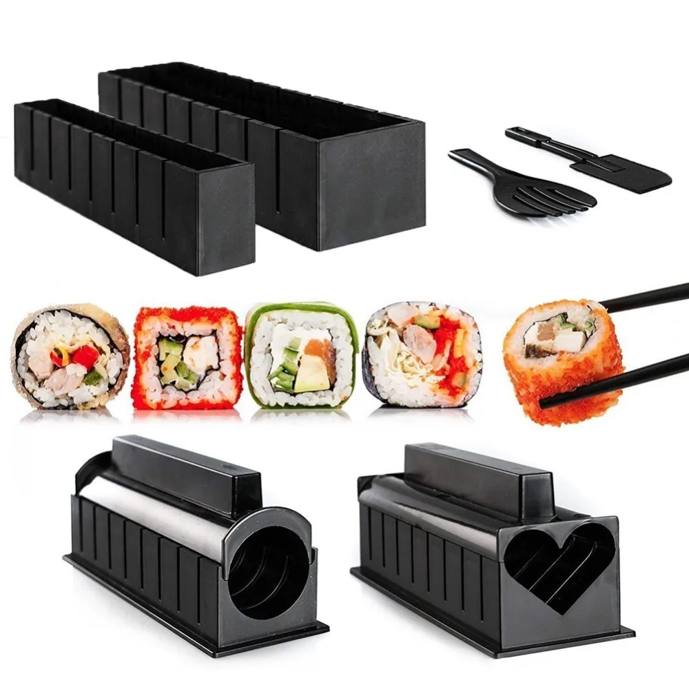 

10pcs/kit Handmade DIY Roll Sushi Maker Rice Mold Kitchen Sushi Making Tool Moulds Making Access Set For Lover Family Kids