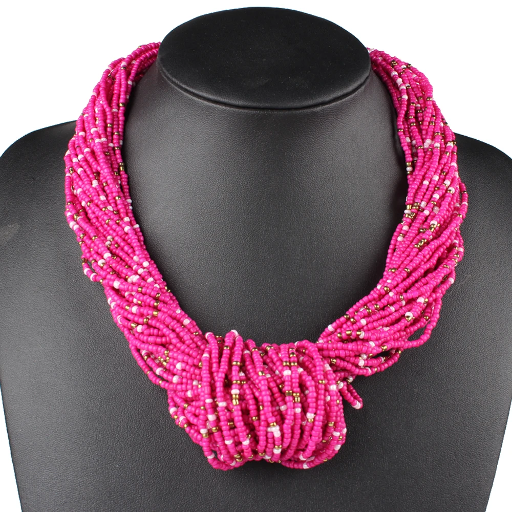 

Claire Jin Small Beads Handmade Knot Women Fashion Multi Layer Necklaces Bohemian Jewelry Vintage Choker Necklace, 26 colors
