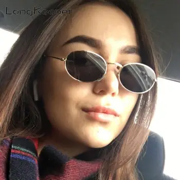 

LongKeeper Retro Oval Sunglasses Women Vintage Glasses Men Metal Mirror Gold silver Sun Glasses Female Oculos de sol UV400