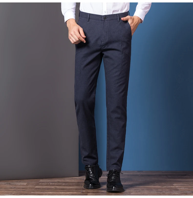 2019 новые мужские деловые повседневные брюки модные однотонные облегающие эластичные хлопковые брюки Мужская брендовая одежда черный