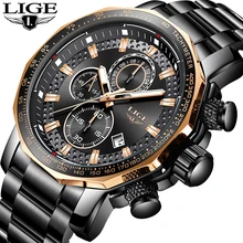 LIGE New Mens Watches Top Brand Luxury Full Steel Sport Chronograph Waterproof Big Dial Watch Men Quartz Clock Relogio Masculino guanqin men watch famous brand chronograph men watches big dial stainless steel waterproof mens wristwatch relogio masculino