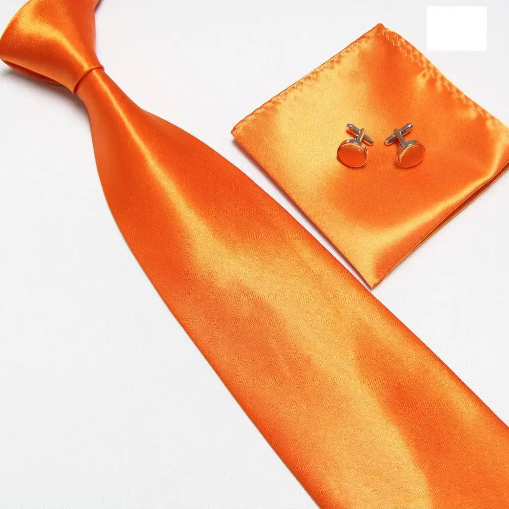 HOOYI набор галстуков для мужчин Запонки карманные полотенца шейный платок золотой - Цвет: Оранжевый
