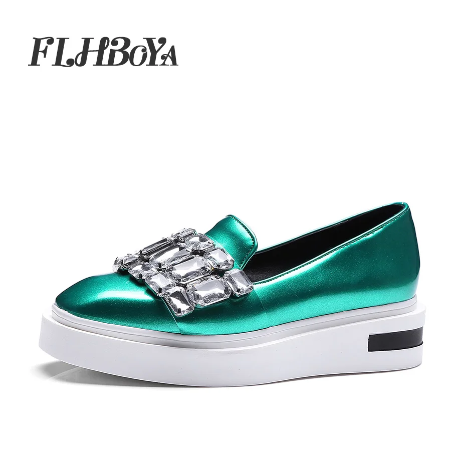 

2018 New Fashion Casual Bling Crystal Flat Shoes For Women Ladies Green Silver Internal Increase Comfort Walking Flats sneakers