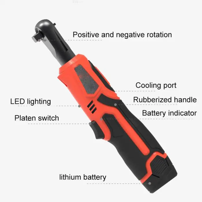 Аккумуляторный беспроводной электрический ключ с трещоткой 1.7Ah 12V правый угол 3/" Гаечные ключи инструменты DAG