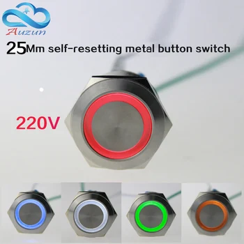 

2 pieces 25mm Since the reset metal button with light switch voltage 220v current 5A250VDC waterproof rust red, yellow blue