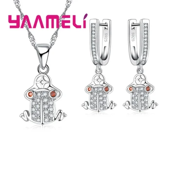

925 Sterling Silver Earrings Pendant Necklace Set National Wind Animal Series Red Eyed Frog Modelling For Women Gift