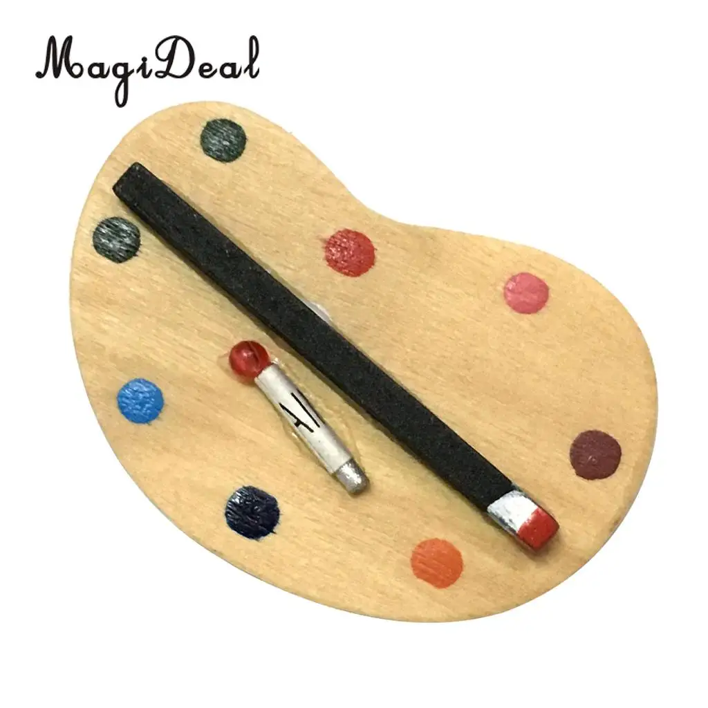 MagiDeal Colorful 1Set 1/12 Scale Dolls House Miniature Artist Paint Palette&Brush for School Classroom Painting Kids Play Toy 