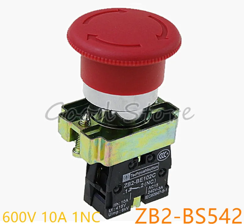 

1PCS ZB2-BS542 600V 10A 22mm NC Red Mushroom Emergency Stop Push Button Switch Y