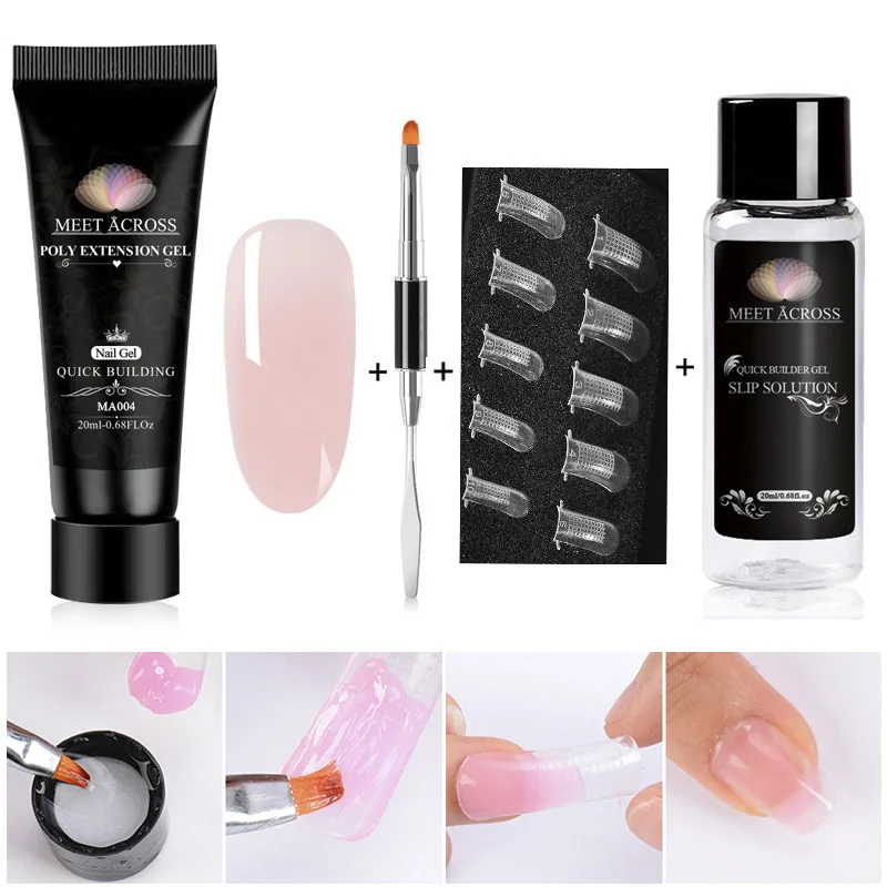

20ml Poly Builder UV Gel Set Pink White Clear Crystal UV LED Builder Gel Tips Enhancement Slip Solution Quick Extension Gel