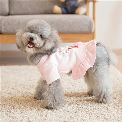 2017 new arrival dog cat autumn warm printed dress pink