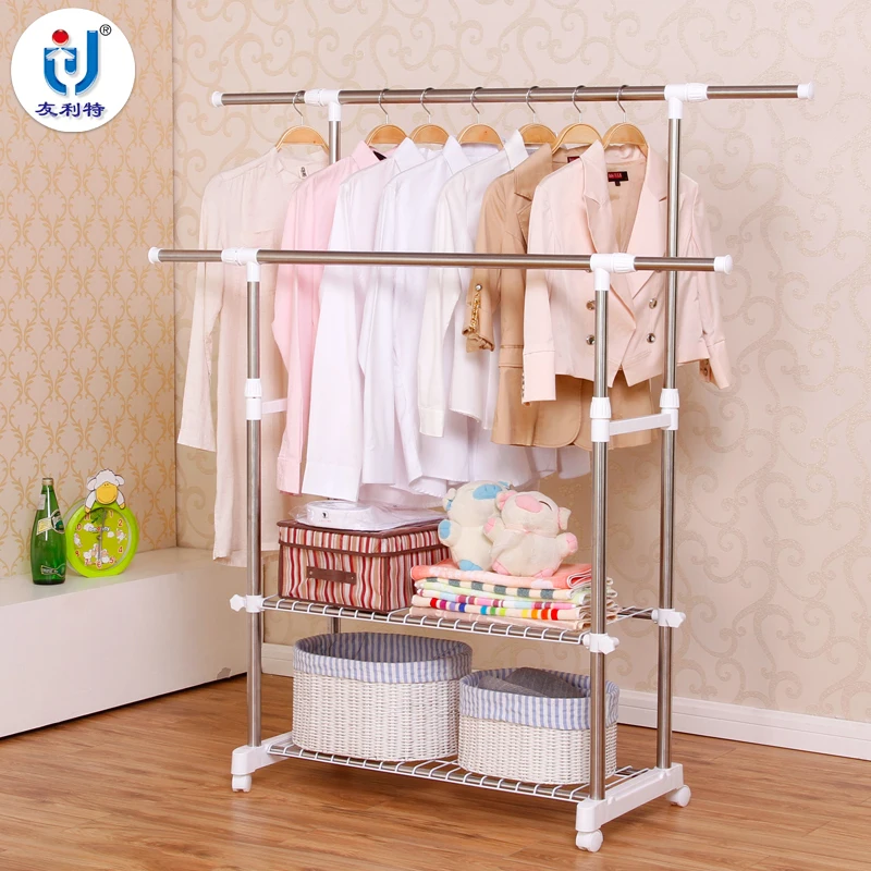 Balcony landing style thick hanging racks double rod stainless steel