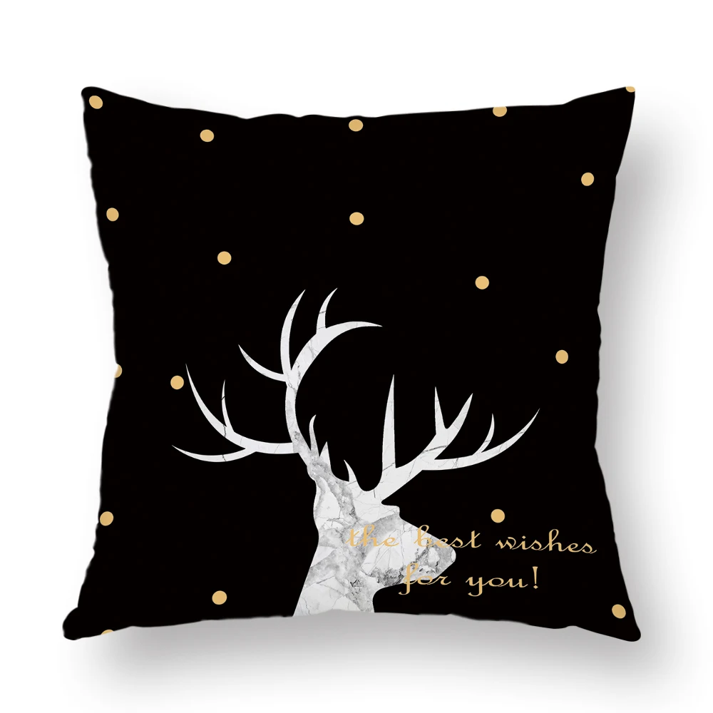 Marble Geometric Cushion Cover Deer Plaid Pattern Polyester Pillow Case Decorative for Living Room Sofa Bedroom Home Decor 45x45