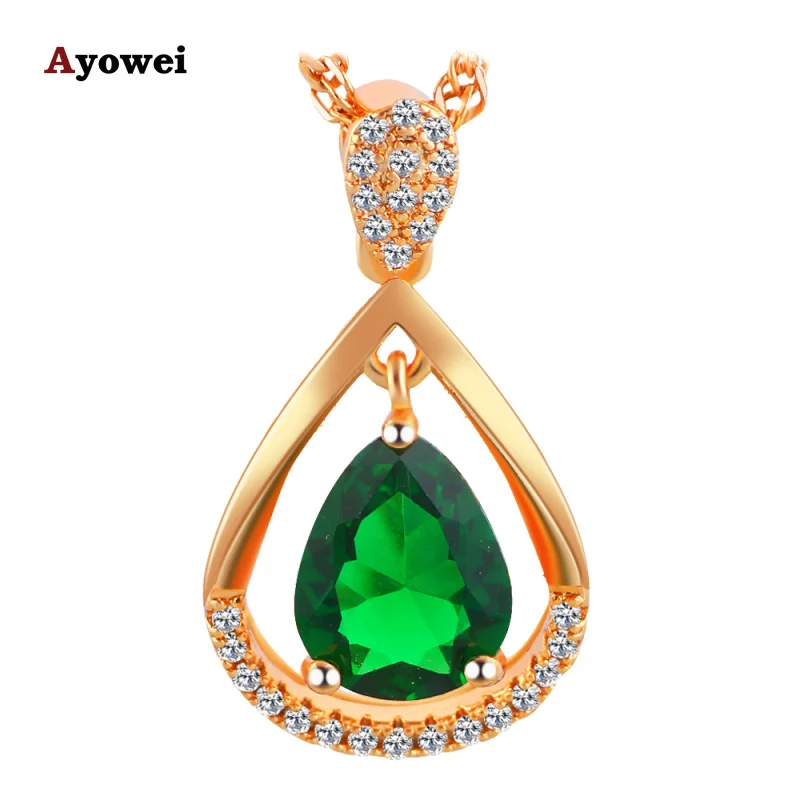 

Ayowei For Lover Best Birthday Gift Fashion Jewelry Pendant& Necklace Trendy Green Zircon Yellow Gold tone LNS632A