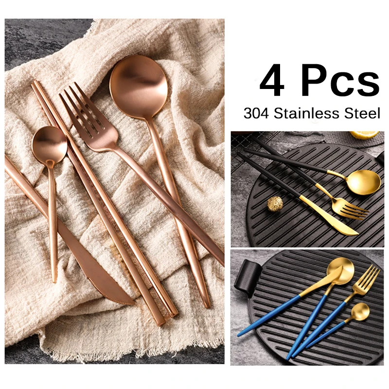 

Rose Gold Tableware Set Stainless Steel Cutlery Set Western Food Tableware Luxury Fork Teaspoon Knife Cutlery Set fork spoon