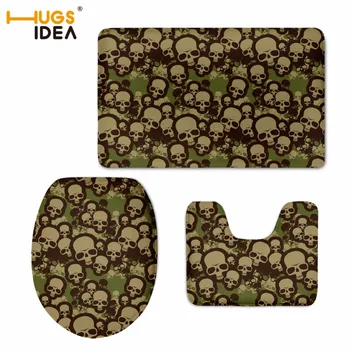 

HUGSIDEA Cute Cartoon Skull Printed Home Decor WC Toilet Soft Floor Carpets 3PCS Set Non-slip Mats Soft Area Rugs for Bathroom