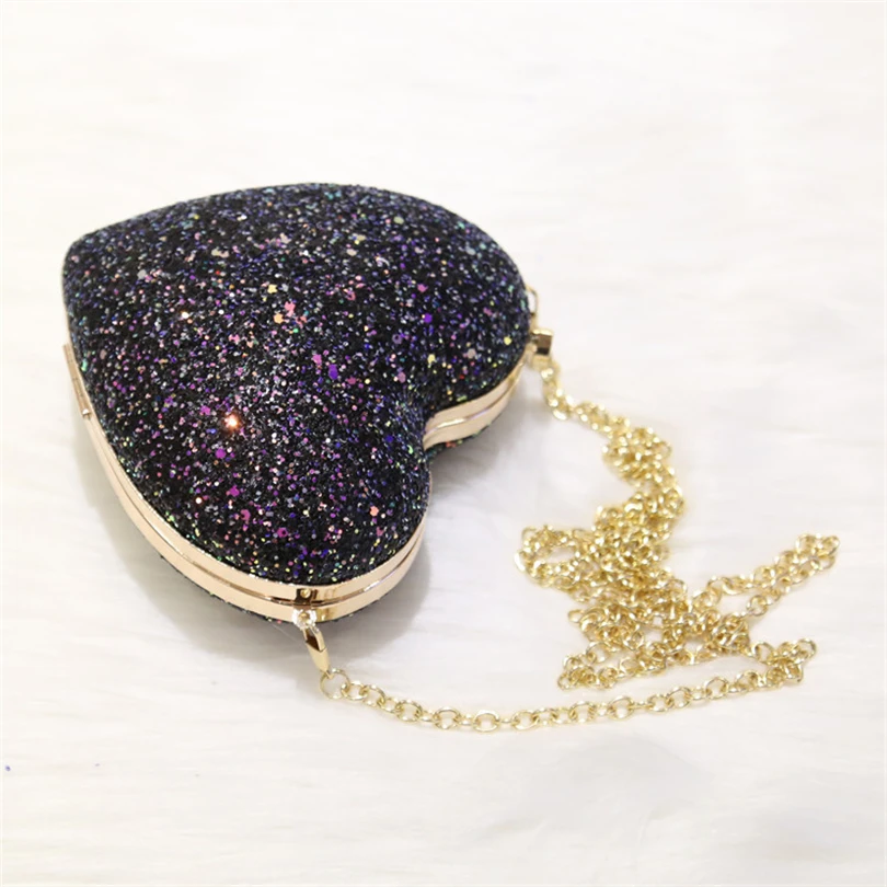 يوم مخلب مساء أكياس الحب القلب على شكل بلينغ سلسلة Crossbody حقيبة كتف ل الزفاف الماس قفل محفظة حزب أكياس