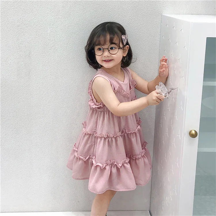 

2019 New Arrival Summer Girls Ruffles Dress Sleeveless Fashion Girls Vest Dresses 1-6 Years
