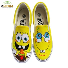 JUP New Cartoon Graffit Hand Painted Canvas Shoes for Boys Girls kids Shoes Low To Help The Students With Shoes Spongebob Shoes