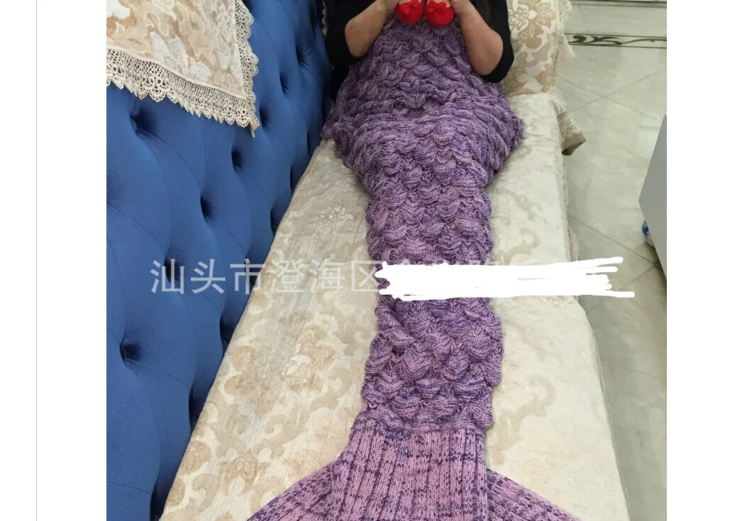 Хвост русалки для взрослых, одеяло для дивана, супер теплое вязаное одеяло ручной вязки - Цвет: 3