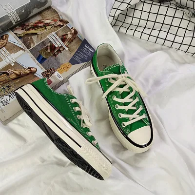 Женская шикарная парусиновая обувь; Цвет зеленый; коллекция 1970 года; классическая Корейская уличная парусиновая обувь; классические стильные кроссовки на шнуровке; обувь для скейтборда - Цвет: green low
