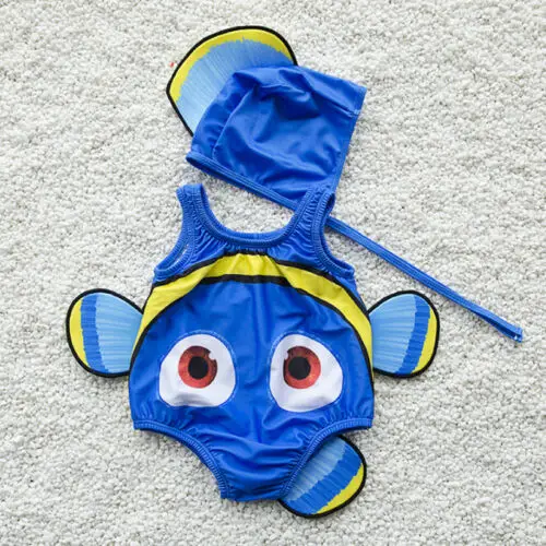 Kids Baby Girl Swimsuit Goldfish Swimwear Swimmable Costume+Swimming Hat 2PCS children swimwear