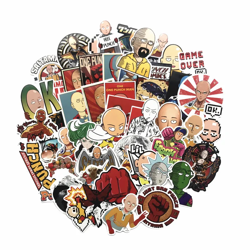 2019 New 50Pcs One Punch Man Stickers For Snowboard Laptop Luggage Car Fridge Diy Styling Vinyl Home Decor Pegatina huismerk kopen in de aanbieding 2019 New 50Pcs One Punch Man Stickers For Snowboard Laptop Luggage Car Fridge Diy Styling Vinyl Home Decor Pegatina huismerk kopen in de aanbieding