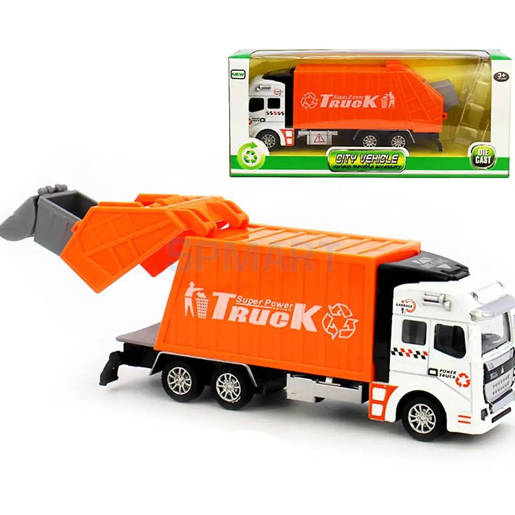 1:32 Scale Die Cast Pull Back Sanitation Engineering Garbage Truck Model Children's Day Birthday Gift Classic Car Toy