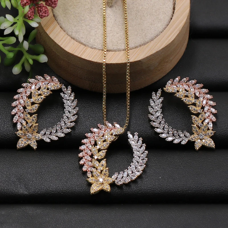 

Lanyika Jewelry Set Exquisite Panicle Wing Cubic Zircon Micro Paved Necklace with Earrings for Engagement B Popular Gifts