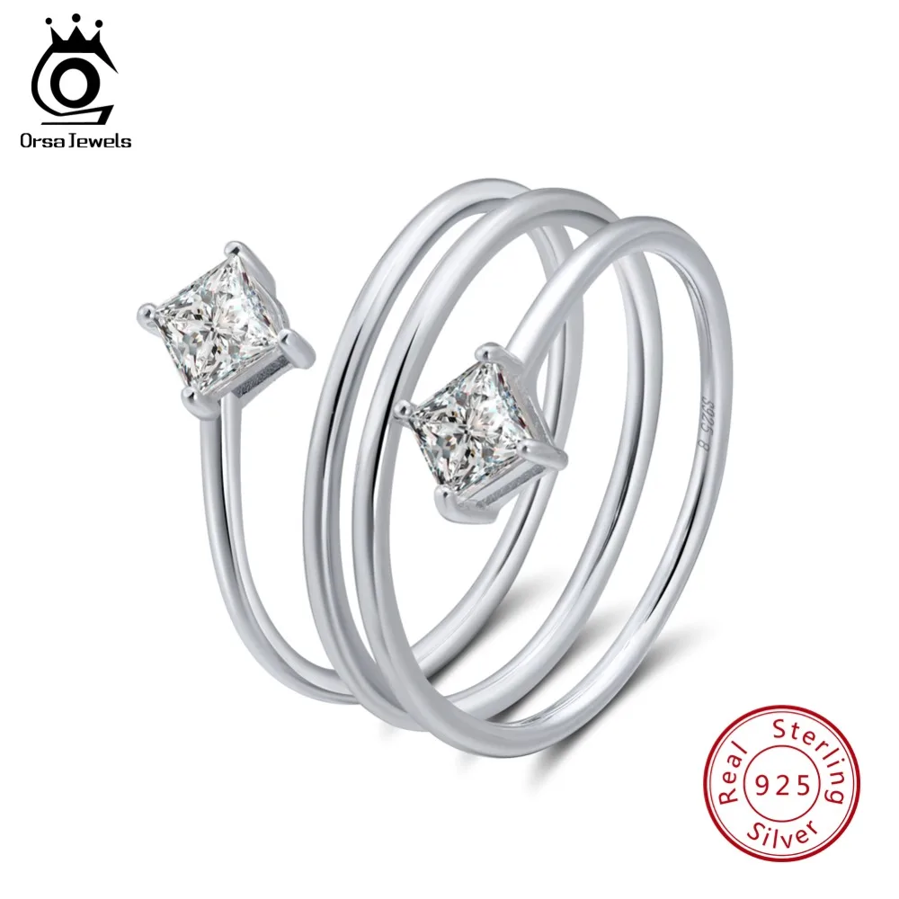 

ORSA JEWELS Real 925 Sterling Silver Female Rings Unique Design AAA Clear Zircon Women Ring Jewelry For Girlfriend Gift OSR61