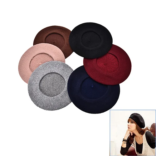 1 шт. 6 цветов Берет шапочка подарки Для женщин Винтаж Зимние береты шляпу полушерстяные Pillbox Hat