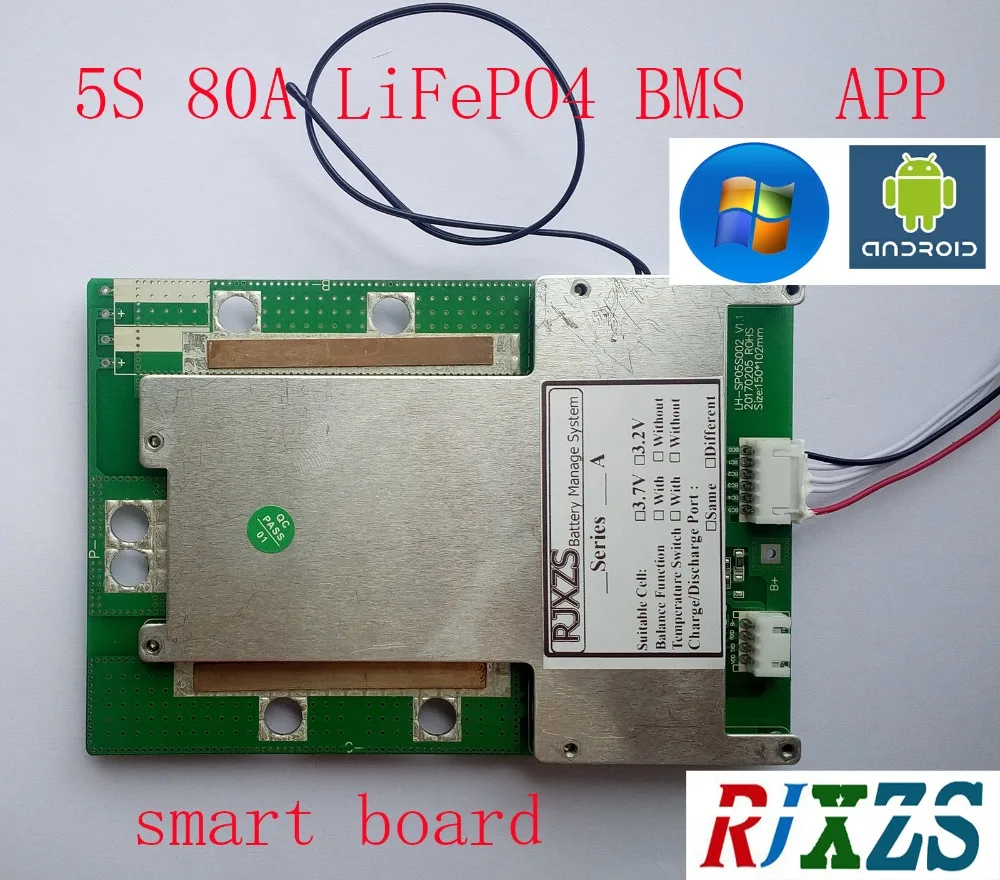Умная плата 5S 40A/60A/80A защитная LiFePO4 BMS/PCM/PCB для 5 упаковок аккумуляторов 18650 с