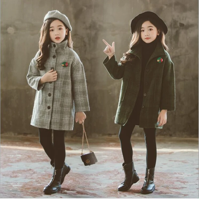 

2019 autumn and winter new children's clothing girls coat jacket children's plaid trench coat