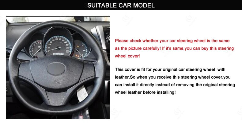 for Toyota Vios 2014 2015 2016 Black Artificial Leather Auto Steering Wheel Cover