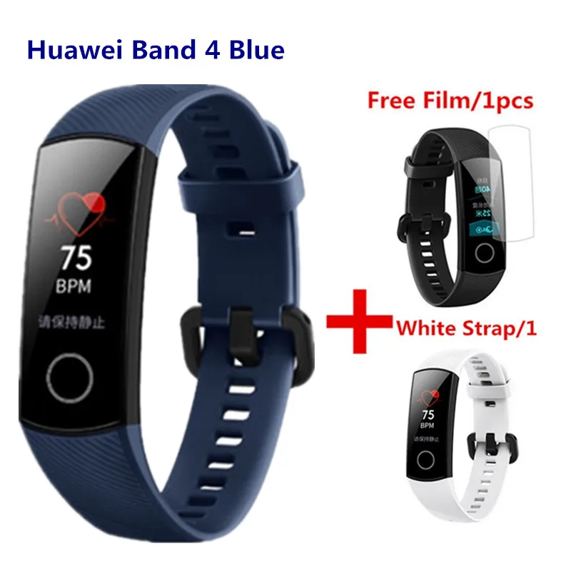 Смарт-браслет huawei Honor Band 4 Amoled 0,9" с цветным сенсорным экраном, 50 м, умный Браслет для плавания, сердечного ритма, сна - Цвет: blue add white strap