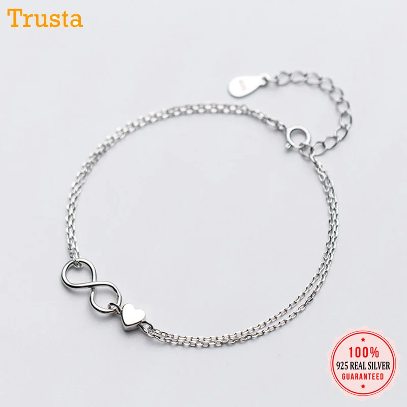 

Trusta 2018 100% 925 Sterling Silver Fashion Women Bracelet Jewelry Infinite Love Heart Gift for Daughter Girls Friends DS1291
