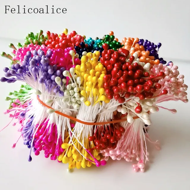 500pcs 3mm Length 65mm Multi Colors Options Pistil Stamen Artificial Flower Stamens Cake Decoration Double Head Pearl Stamens 2