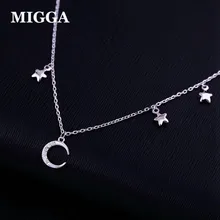 MIGGA белый золотой цвет Фианит, циркон, кристалл луна кулон ожерелье для женщин маленькие украшения в виде звездочек цепочка для колье
