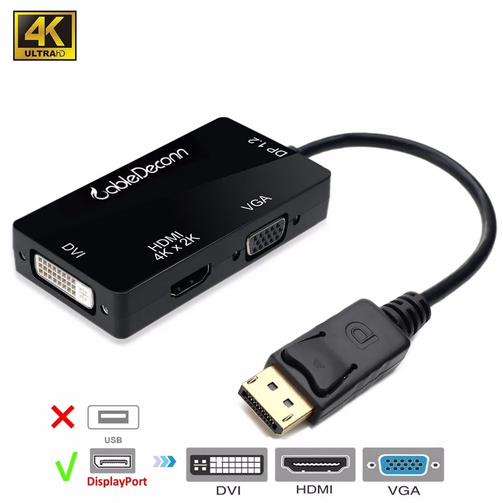 DisplayPort DP папа к DVI/HDMI 4 K/VGA Женский кабель 1080P HDTV 3в1 адаптер конвертер Черный Белый