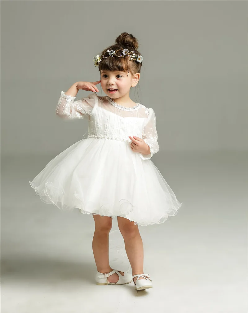 Baby Girl Dress 2018 New Casual Autumn Baby Clothes Long Sleeve white Dress baby girl clothes for wedding Flower girl dress