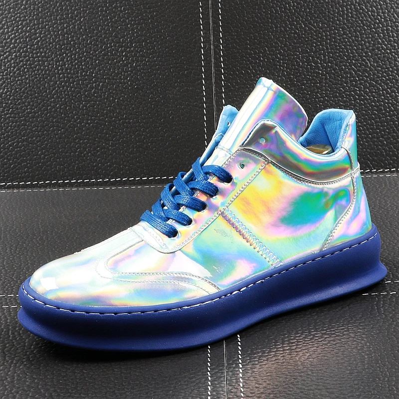 cheap CuddlyIIPanda Men Fashion Casual Ankle Boots Spring Autumn High Top Comfortable Hip Hop Shoes Male Youth Trending Bling Sneakers