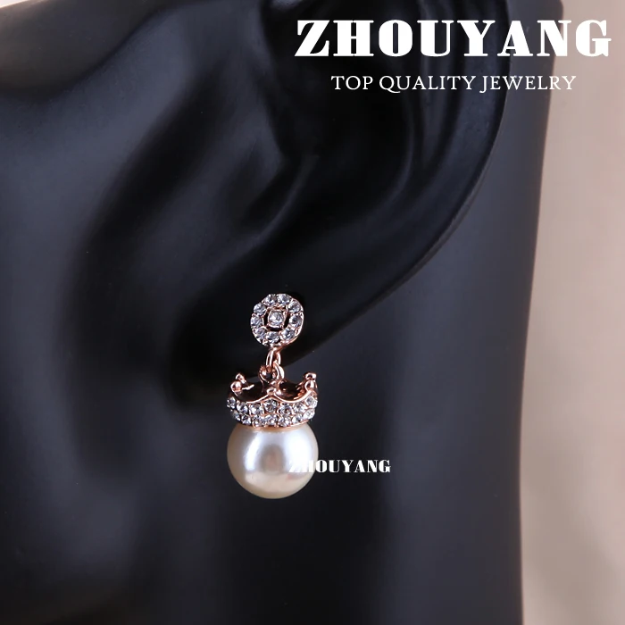 ZHOUYANG ZYE163 Imitation Pearl Rose Gold Color Stud Earrings Jewelry Made with Genuine Austrian Crystal Wholesale