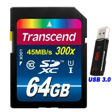 Высокая скорость Transcend 16 32 64 GB sd-карта 300x класс 10 UHS-I флэш-карта памяти с USB 3,0 кард-ридер для камеры/планшетного ПК