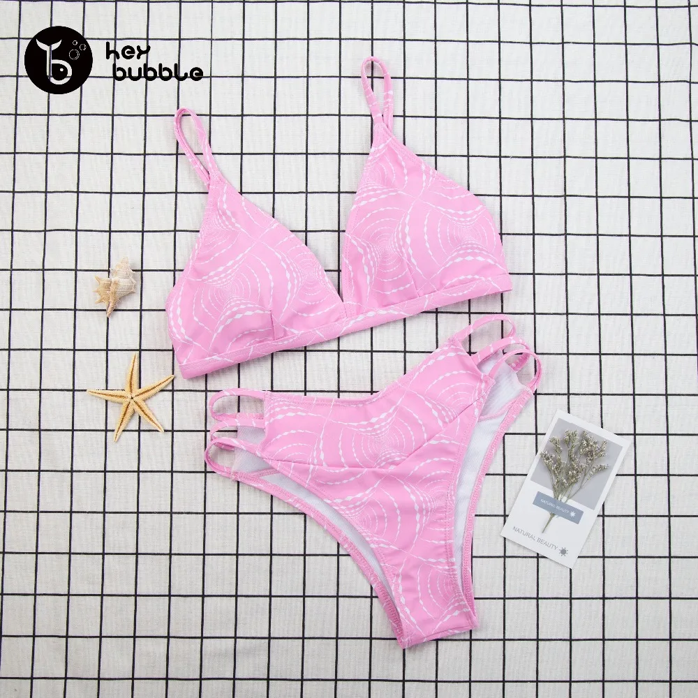 

Swimwear Women Bikini 2019 Sexy Swimwear Bikini High Waist Bikini Print Geometric Pink Swimsuit beach dress Free Shipping