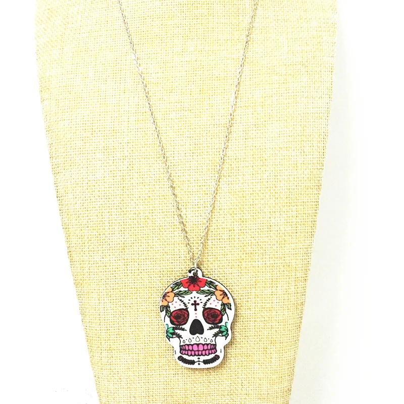 Простой акриловый сахар Катрина Череп ожерелье Calavera Holloween день ювелирные изделия