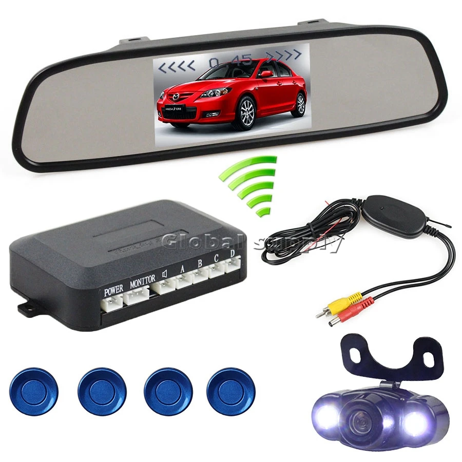 Wireless Video Parking Radar 4 Sensors Kit 4.3 inch Car Rear View