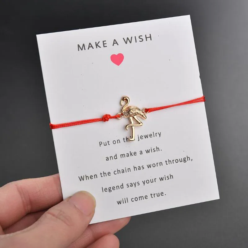 

7 color rope wish card simple and elegant adjustable flamingo pendant bracelet for women best friend gift