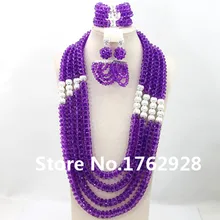 Ручной работы Африканские свадебные Бусы Свадебные комплекты ювелирных изделий лиловый ожерелье Нигерийским бисером африканская бижутерия в комплекте;