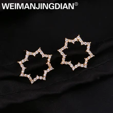 WEIMANJINGDIAN Новое поступление Астра кубического циркония CZ Кристалл Halo Серьги гвоздики для женщин в золотом цвете покрытием