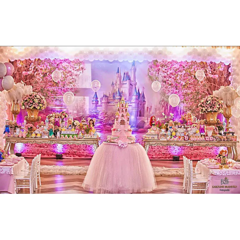 Вишневый Розовый Цветы весенний фон для фотосъемки Радужный сказочный замок детский душ Дети Принцесса фото фон S-2711