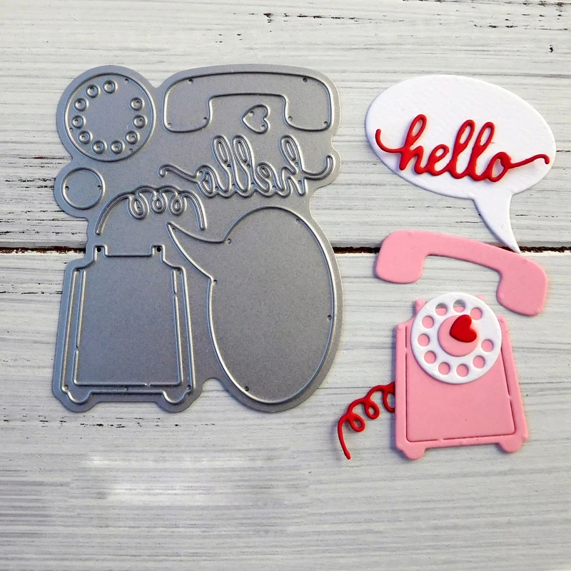 

Hello Telephone Machine Shape Metal Cutting Dies Stencil Scrapbook Album Embossing For Gift Card Making Handcrafts Decor